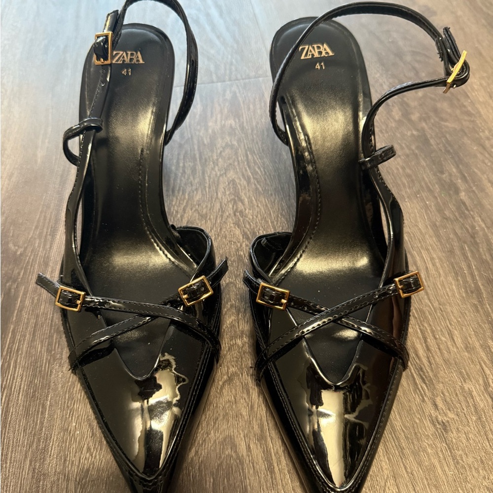 Zara Black Sling back Heels